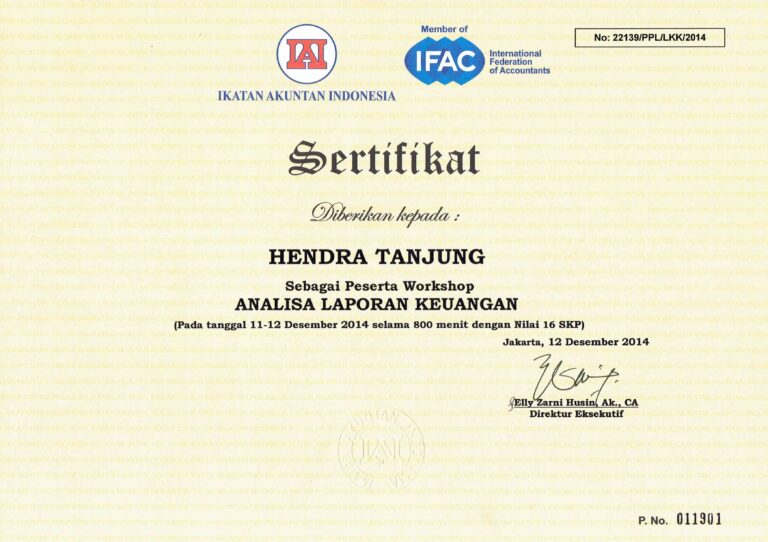 2014 sertifikat analisa laporan keuangan